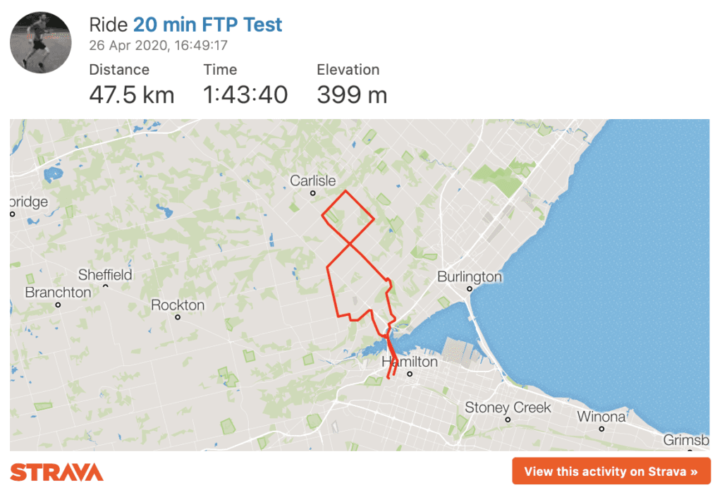 20 min FTP test - strava