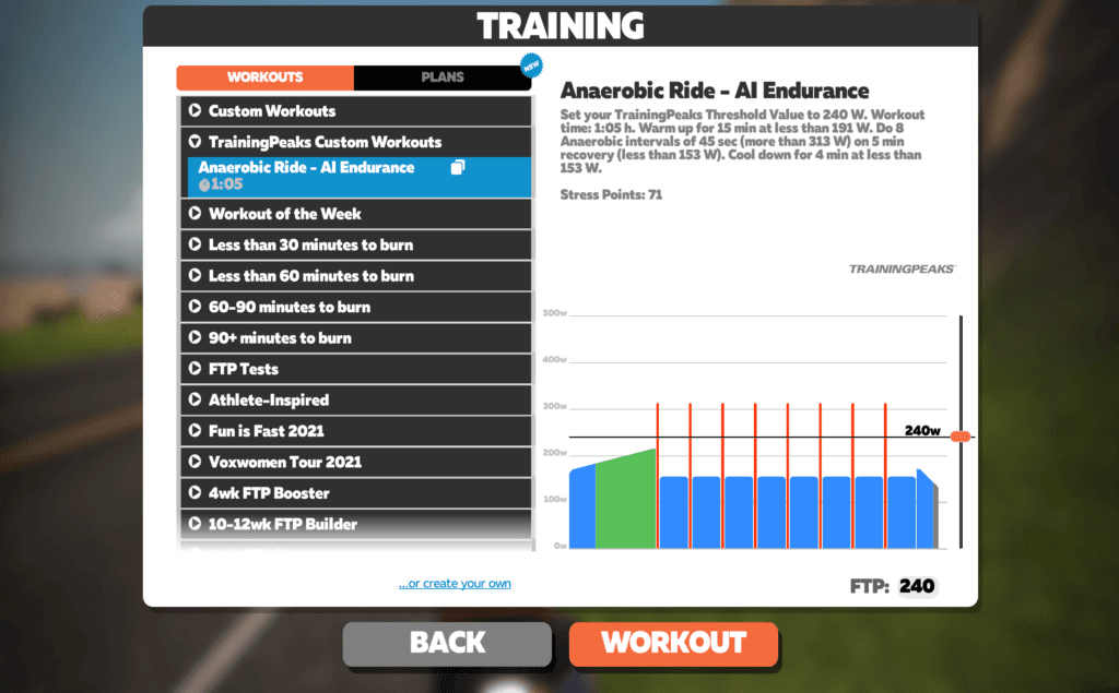 trainingpeaks workouts in zwift